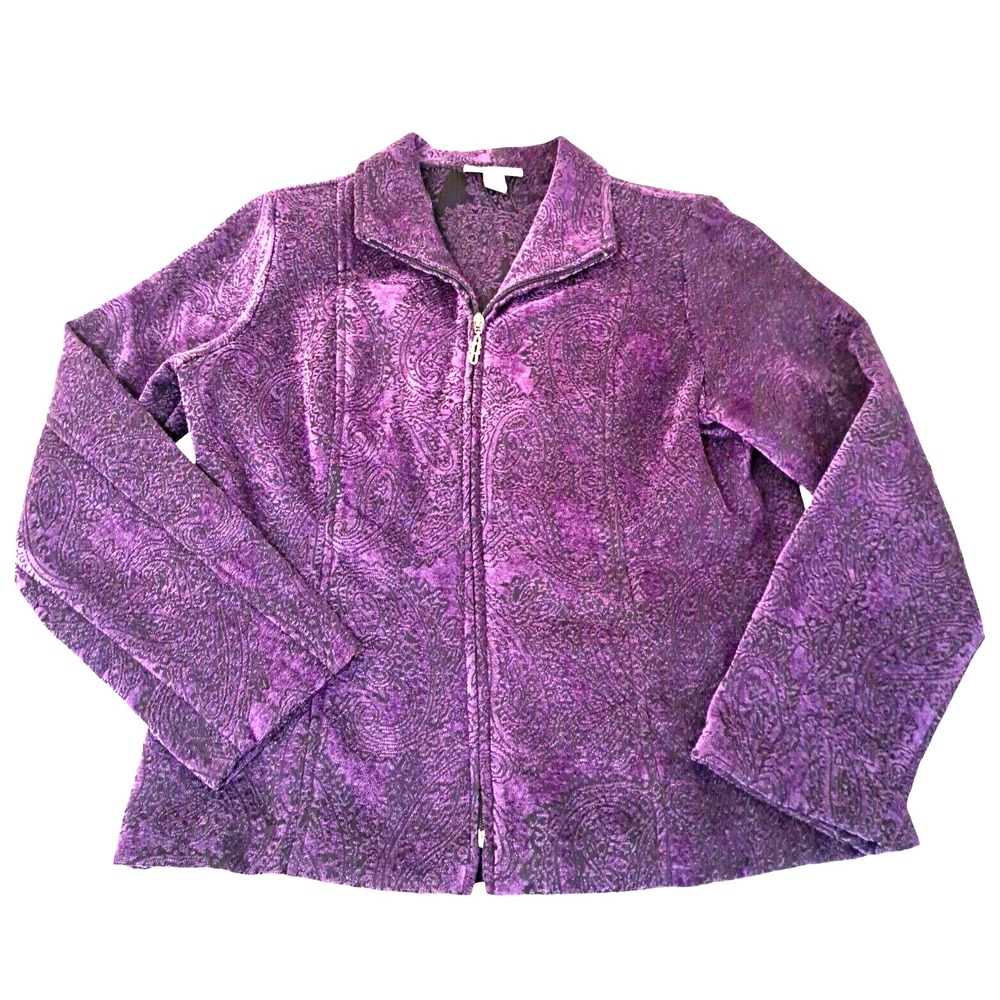 Dressbarn Full‎ Zip Blazer Jackets Women's M Purple Paisley Long Sleeve Collared